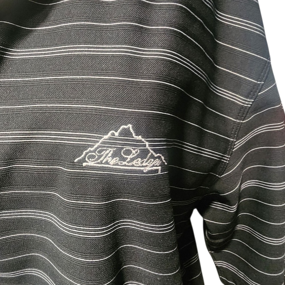 Nike Golf Dri-Fit Polo Shirt XL Black Gray Stripe The Ledges Golf Club Logo Mens